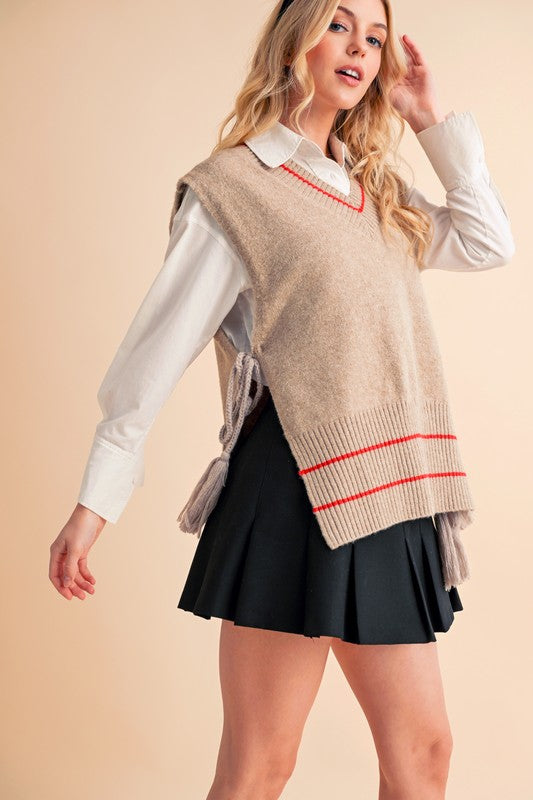 Women’s Posey Loose Side Tie Ribbed Knit Vest Poncho | Zarnesh