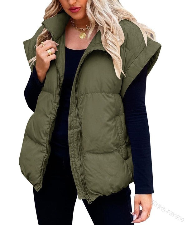 Women’s Puffer Vest Sleeveless Quilted Zipper Closure Jacket | Zarnesh