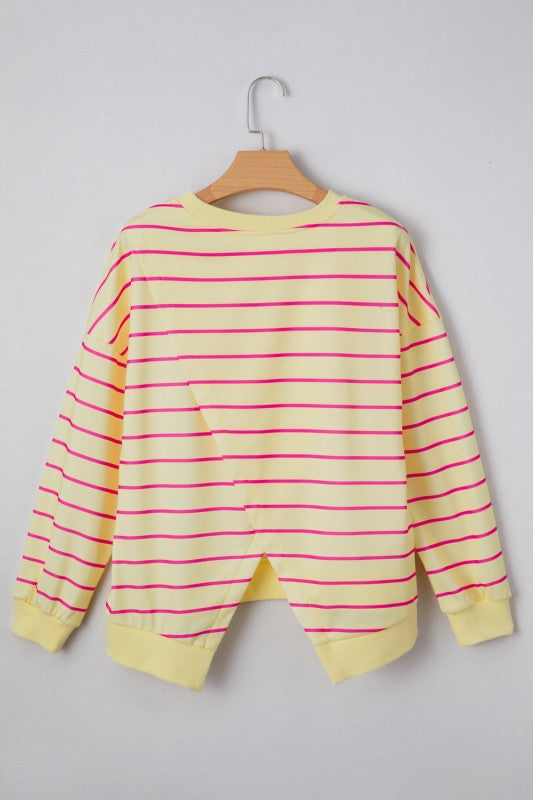 Women’s Pullover Striped Overlap Drop Shoulder Sweatshirt | Zarnesh