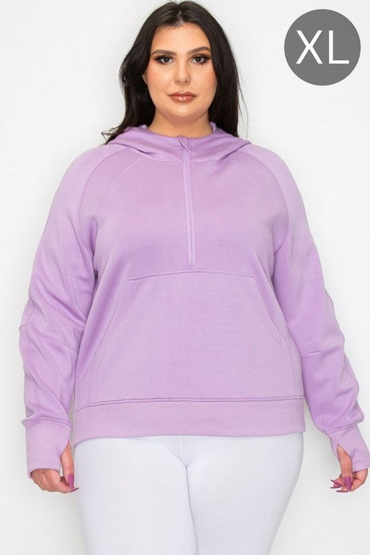 Women’s Plus Half-Zip Thumb Holes Pocket Hoodie | Zarnesh
