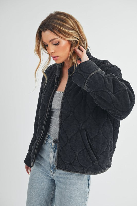 Women’s Quilted Bomber Casual Zip-Up Jacket | Zarnesh