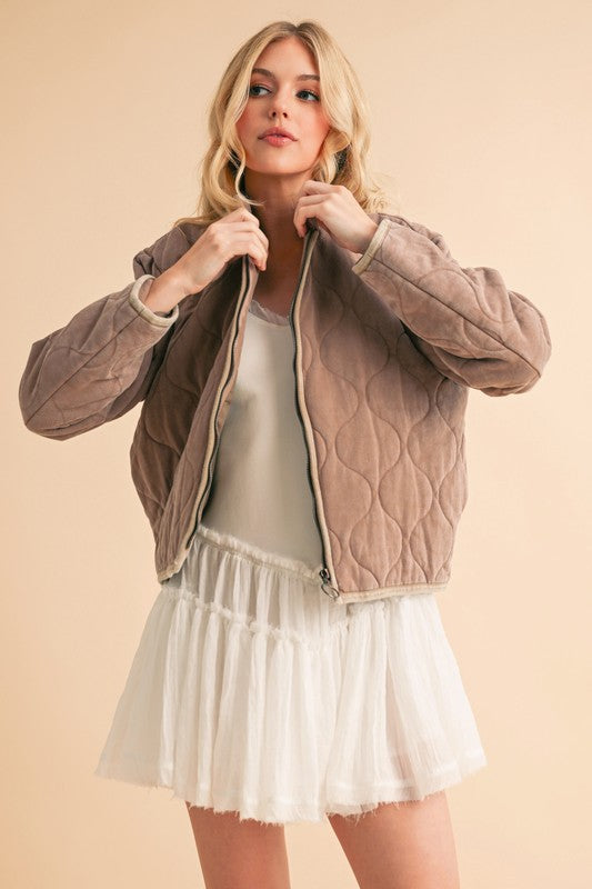Women’s Quilted Bomber Casual Zip-Up Jacket | Zarnesh