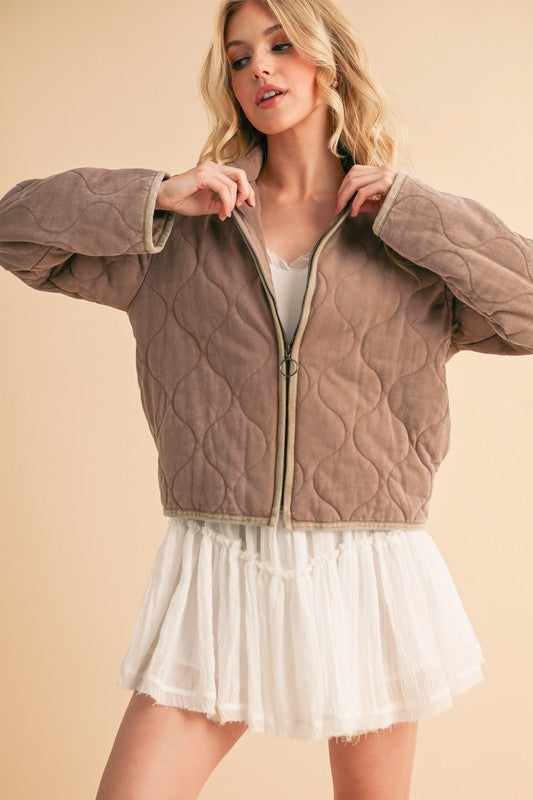 Women’s Quilted Bomber Casual Zip-Up Jacket | Zarnesh