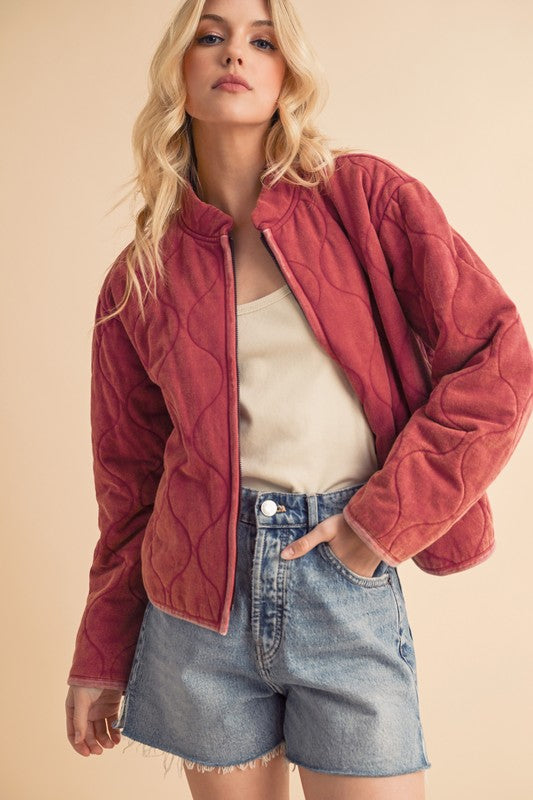 Women’s Quilted Bomber Casual Zip-Up Jacket | Zarnesh