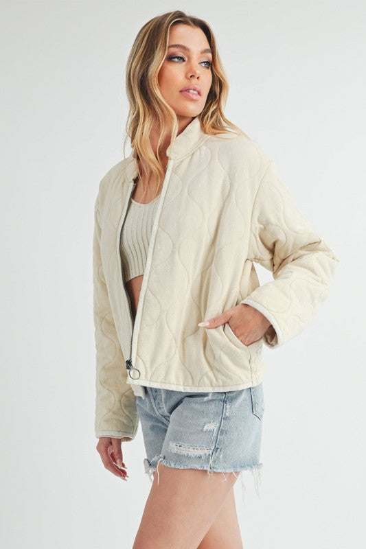 Women’s Quilted Bomber Casual Zip-Up Jacket | Zarnesh