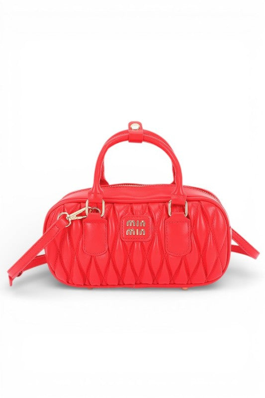 Women’s Quilted Leather Mini Top Handle Crossbody Bag Red Zarnesh