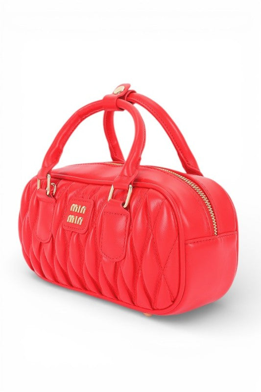 Women’s Quilted Leather Mini Top Handle Crossbody Red Bag Zarnesh
