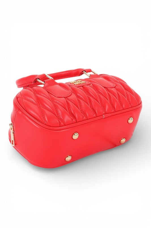 Women’s Quilted Leather Mini Top Red Handle Crossbody Bag Zarnesh