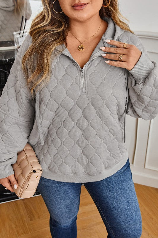 Women’s Quilted Plus Size Quarter Zip Pullover Hoodie | Zarnesh