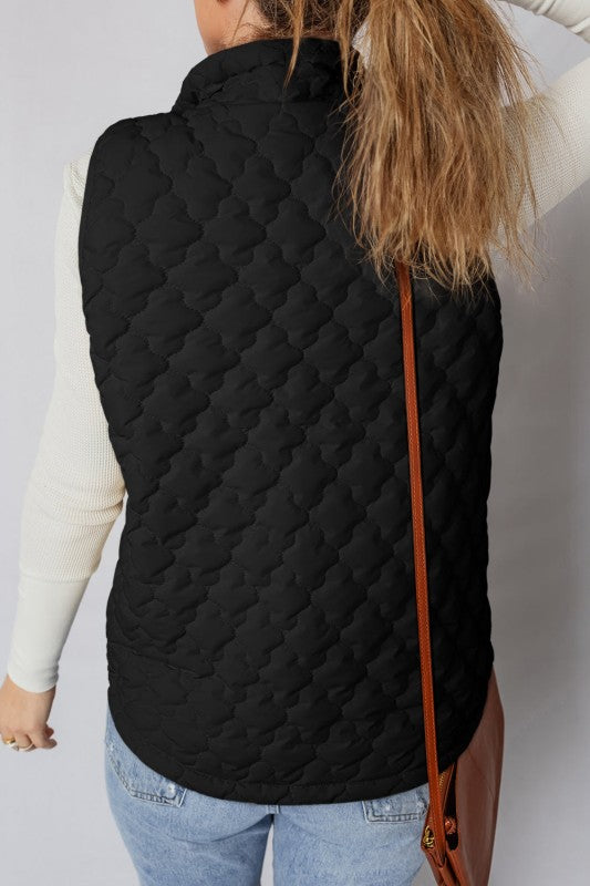 Women’s Quilted Snap Button Zip-Up Pocketed Vest | Zarnesh