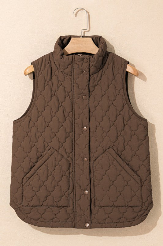 Women’s Quilted Snap Button Zip-Up Pocketed Vest | Zarnesh