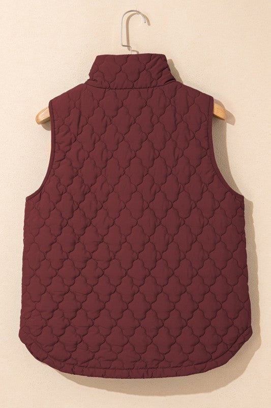 Women’s Quilted Snap Button Zip-Up Pocketed Vest | Zarnesh
