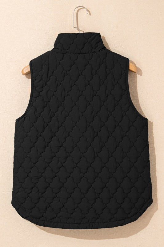 Women’s Quilted Snap Button Zip-Up Pocketed Vest | Zarnesh