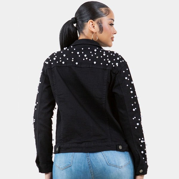 Women’s Radiant Pearls Rhinestone Deco Jean Jacket | Zarnesh