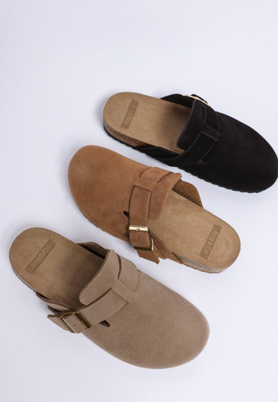 Women’s Ratiha Suede Buckle Slip-On Clog Mules | Zarnesh