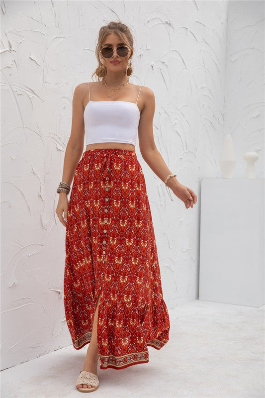 Women Summer Regular Fit Elastic Waistband Print Maxi Skirt Zarnesh
