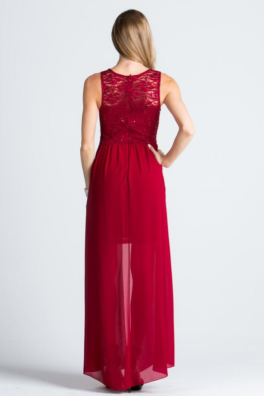 Women’s Evening Chiffon Overlay Lace High-Low Mini Dress | Zarnesh