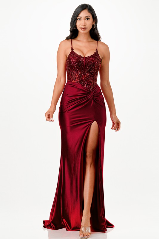 Women’s Formal Sequin Lace Satin Maxi Dress | Zarnesh
