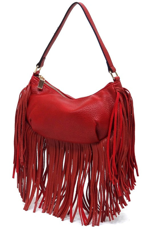 Women's Leather Fringe Shoulder Bag Hobo Handbag | Zarnesh