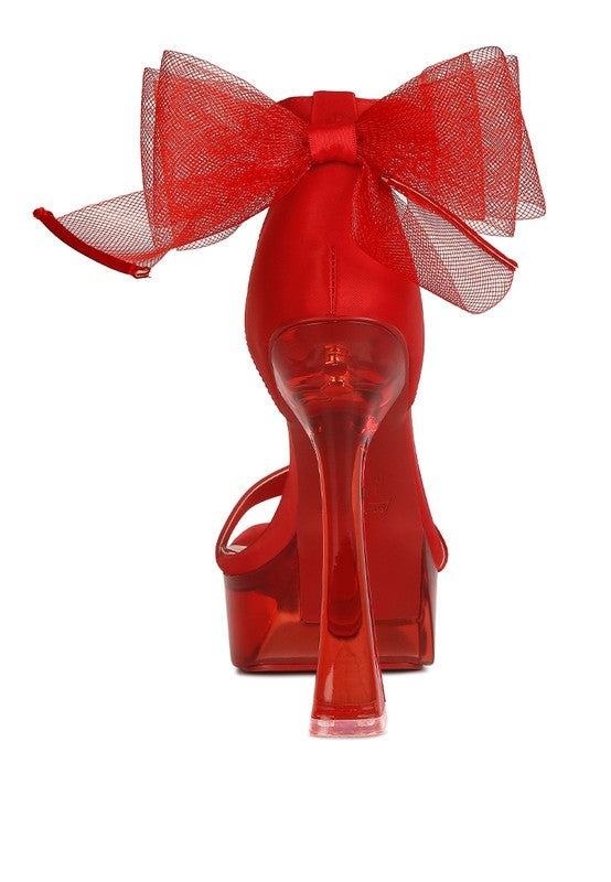 Women's Satin Clear High Heeled Bow Sandals | Zarnesh