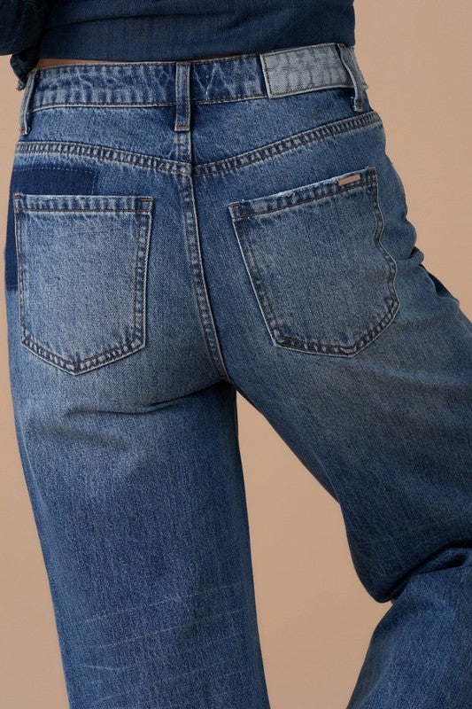 Women’s Relaxed Wide Leg High Waist Patchwork Jeans | Zarnesh