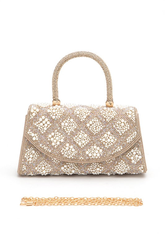 Women's Rhinestone Pearl Iconic Top Handle Clutch Bag | Zarnesh