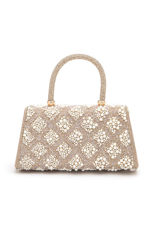 Women's Rhinestone Pearl Iconic Top Handle Clutch Bag | Zarnesh