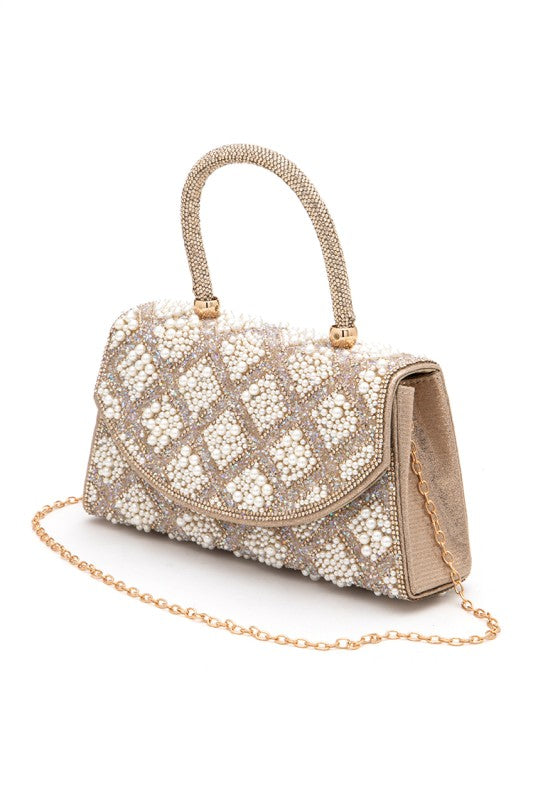 Women's Rhinestone Pearl Iconic Top Handle Clutch Bag | Zarnesh