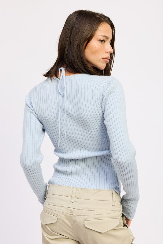 Women’s Ribbed Squared Neck Knit Top with Cut Out Detail | Zarnesh