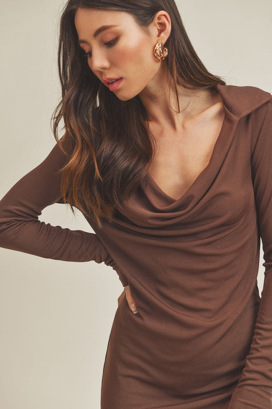 Women Ribbed Cowl Neckline with Collar Detailing Jeri Dress Zarnesh