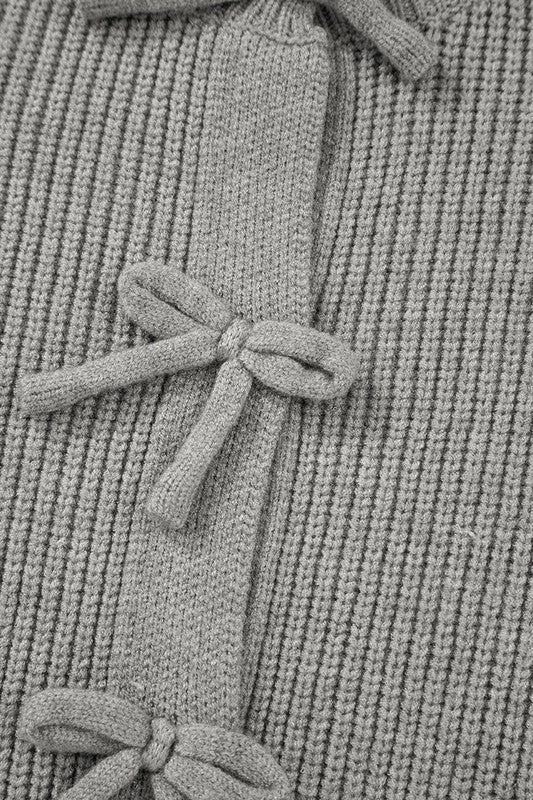 Women’s Ribbed Knit Bow Front Buttoned Cardigan | Zarnesh