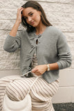 Women’s Ribbed Knit Bow Front Buttoned Cardigan | Zarnesh