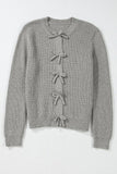 Women’s Ribbed Knit Bow Front Buttoned Cardigan | Zarnesh