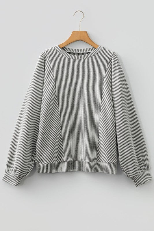 Women’s Ribbed Knit Crewneck Long Lantern Sleeve Top | Zarnesh