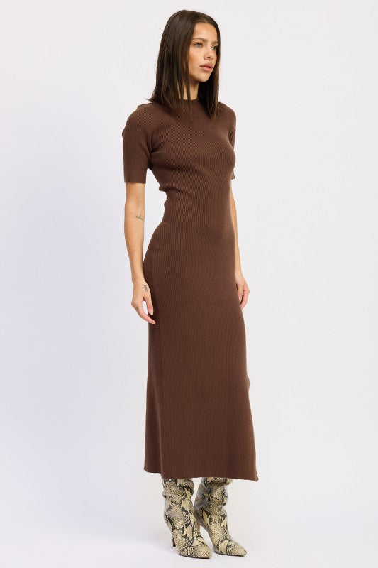 Women's Ribbed Knit Slit Midi Sweater Dress | Zarnesh