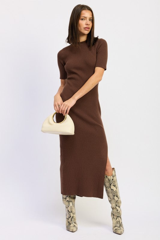 Women's Ribbed Knit Slit Midi Sweater Dress | Zarnesh