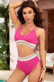 Women's Plus Ribbed Knit Tribal Contrast 2pcs High Waist Swimsuit | Zarnesh