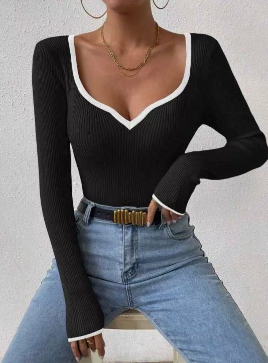 Women's  Ribbed Long Sleeve Knit Top Shirt | Zarnesh