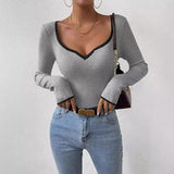 Women's  Ribbed Long Sleeve Knit Top Shirt | Zarnesh
