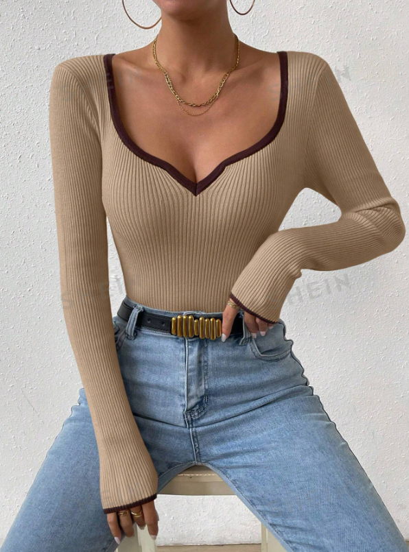 Women's  Ribbed Long Sleeve Knit Top Shirt | Zarnesh