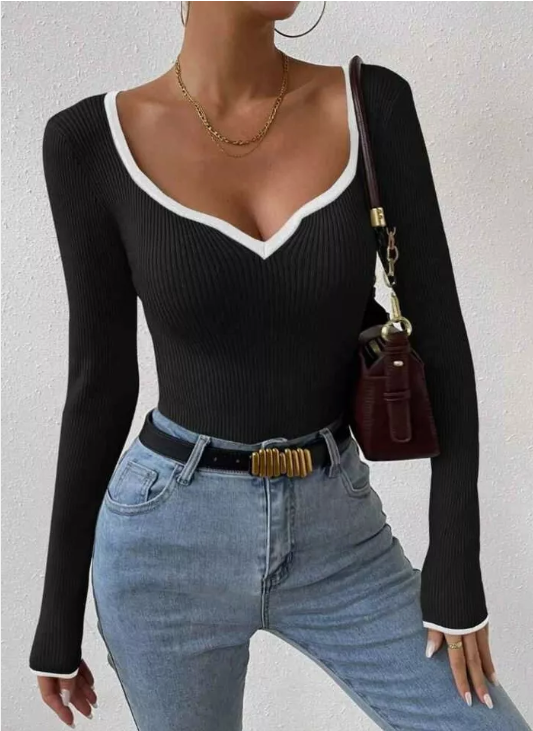Women’s Ribbed Long Sleeve Knit Top Shirt | Zarnesh