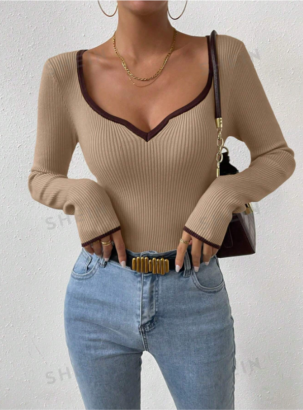 Women's  Ribbed Long Sleeve Knit Top Shirt | Zarnesh