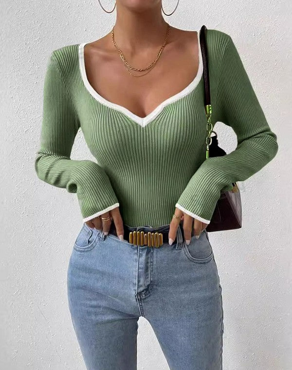 Women's  Ribbed Long Sleeve Knit Top Shirt | Zarnesh