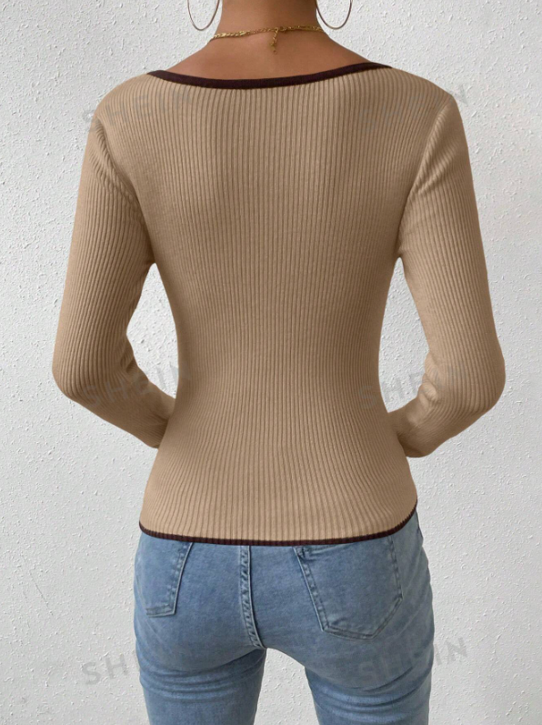 Women's  Ribbed Long Sleeve Knit Top Shirt | Zarnesh