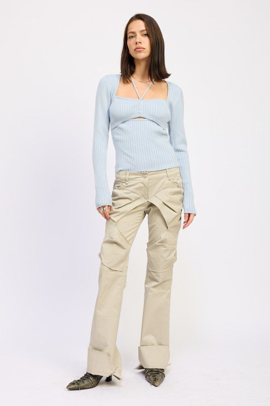 Women’s Ribbed Squared Neck Knit Top with Cut Out Detail | Zarnesh