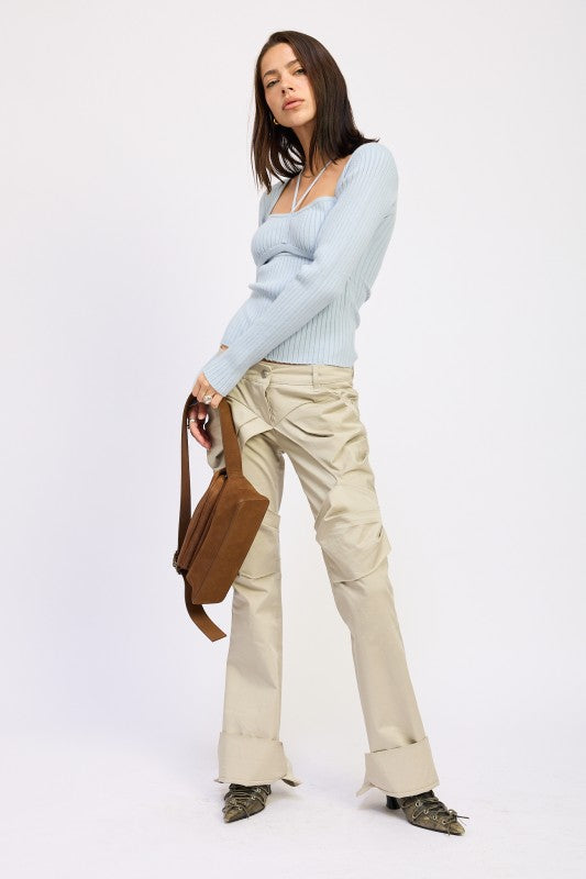 Women’s Ribbed Squared Neck Knit Top with Cut Out Detail | Zarnesh