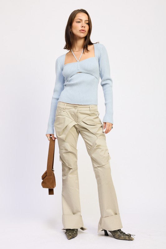 Women’s Ribbed Squared Neck Knit Top with Cut Out Detail | Zarnesh