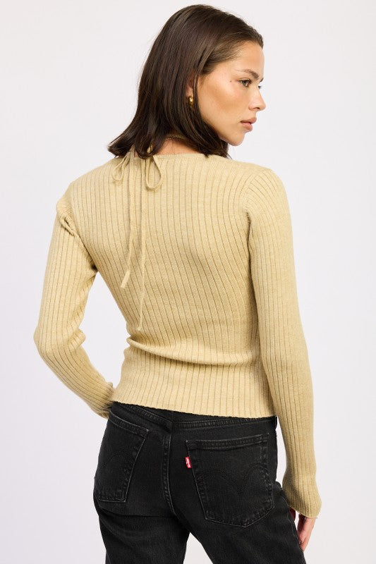 Women’s Ribbed Squared Neck Knit Top with Cut Out Detail | Zarnesh