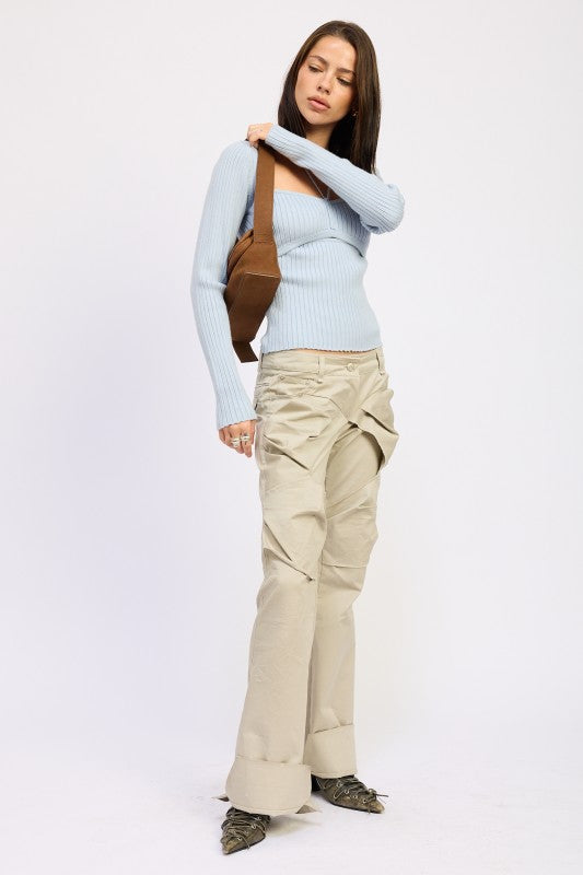 Women’s Ribbed Squared Neck Knit Top with Cut Out Detail | Zarnesh