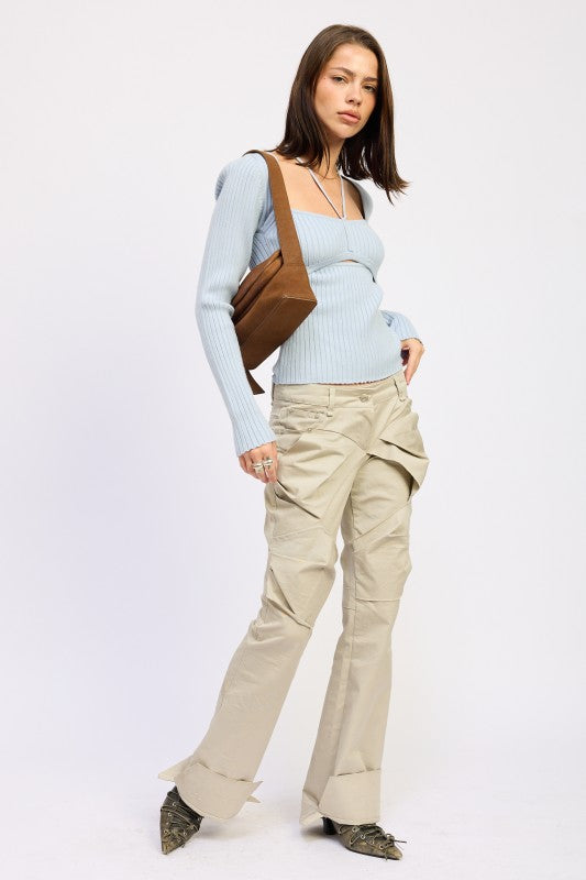 Women’s Ribbed Squared Neck Knit Top with Cut Out Detail | Zarnesh